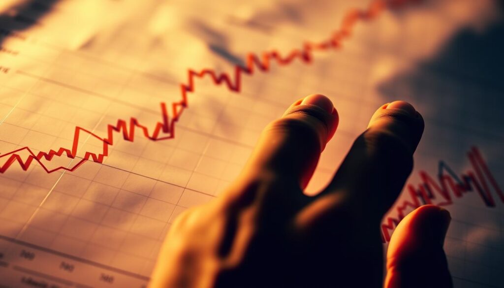 A close-up shot of a hand carefully analyzing a detailed chart or graph displaying data related to "phân tích số lô xiên". The chart is illuminated by warm, directional lighting, casting dramatic shadows and highlights that emphasize the intricate patterns and numbers. The background is softly blurred, keeping the focus on the analytical process. The overall mood is one of intense concentration and precision, reflecting the meticulous nature of this analytical task.